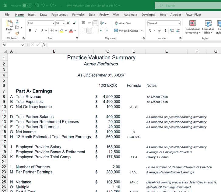 Pediatric Practice Valuation Worksheet Pediatric Practice Valuation Worksheet